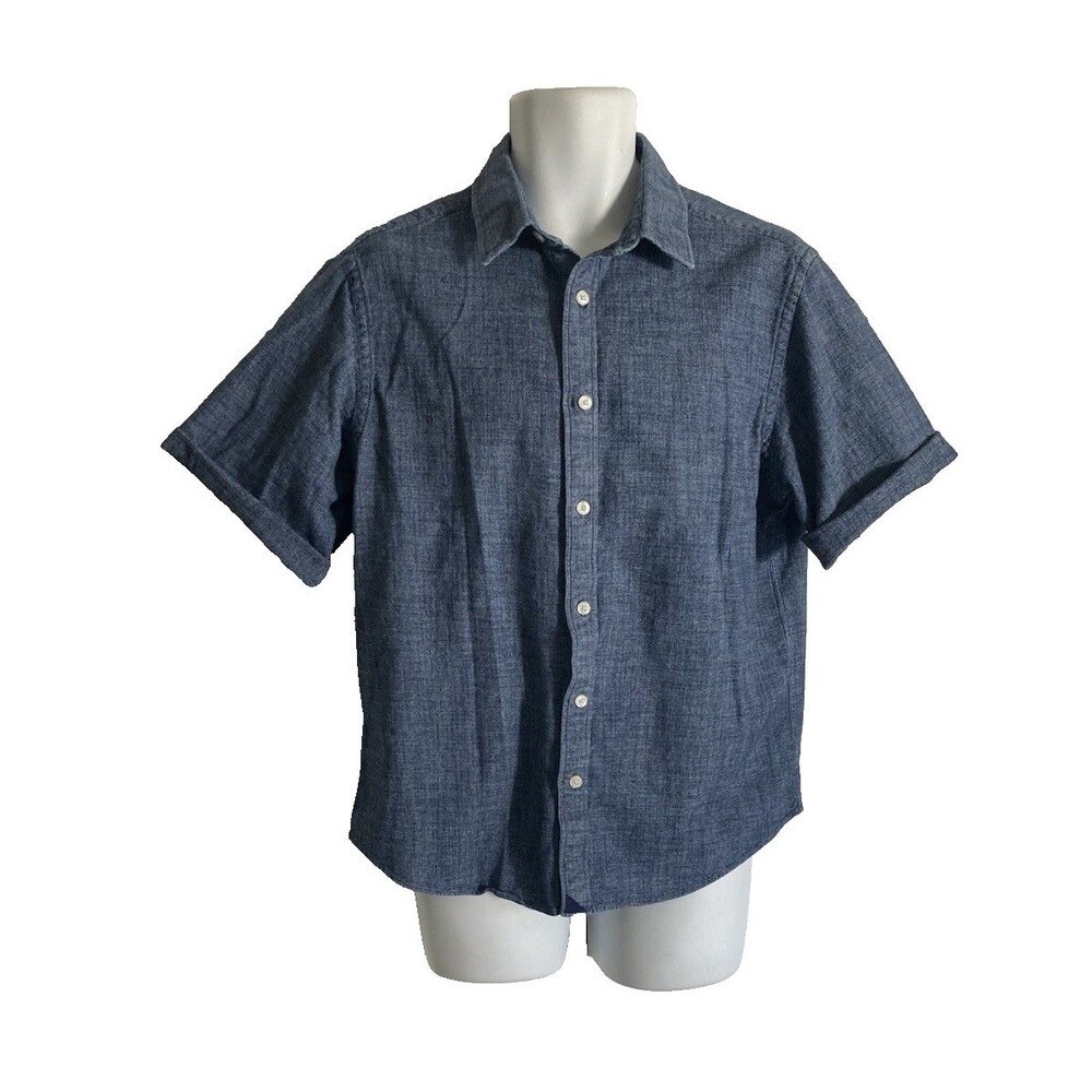 UNTUCKit Shirt Mens Size Large Blue Chambray Button Up Short Sleeve *READ